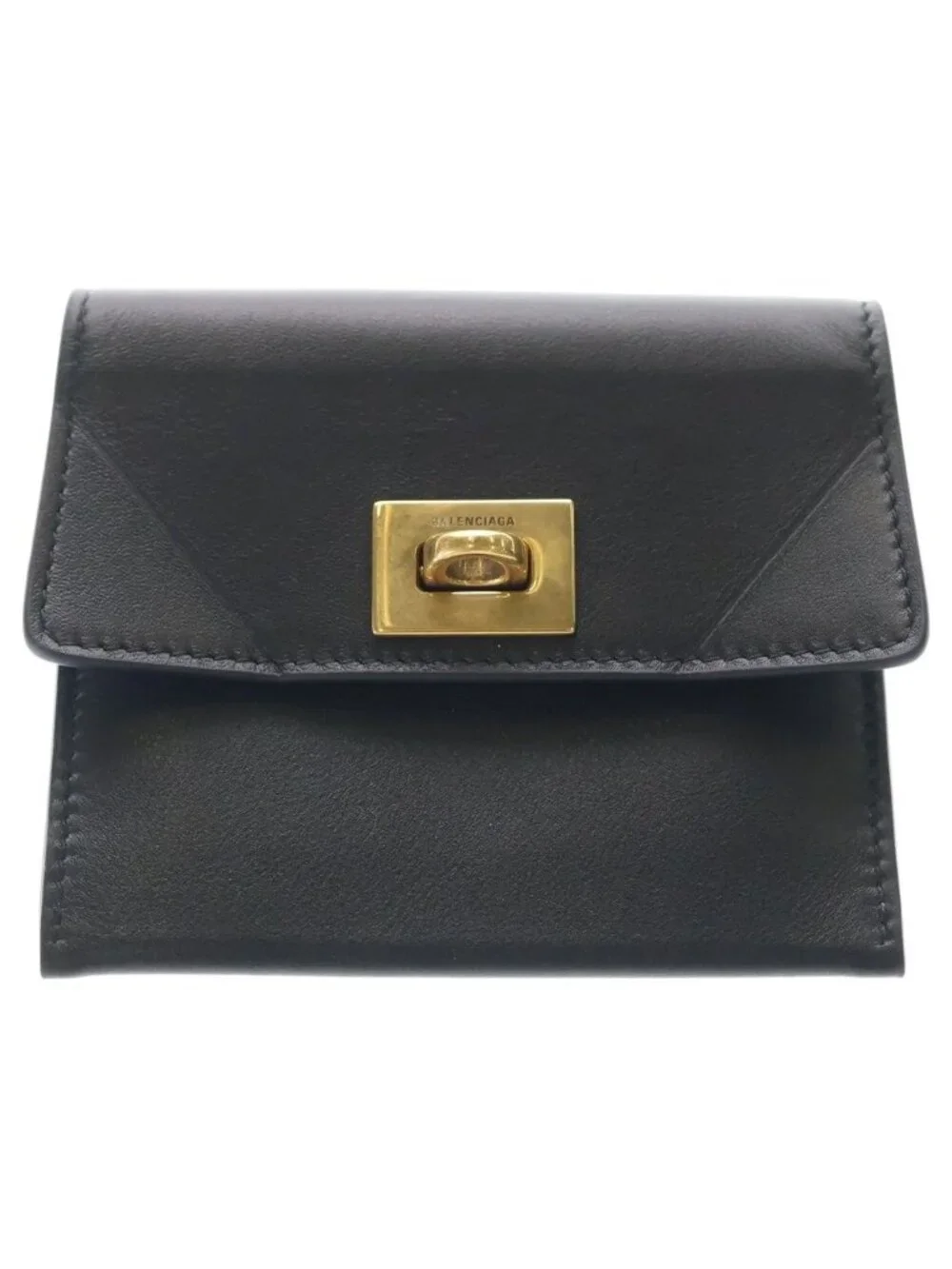 Balenciaga Rodeo Flap Card Holder Mini Wallet Case Black Calfskin Gold